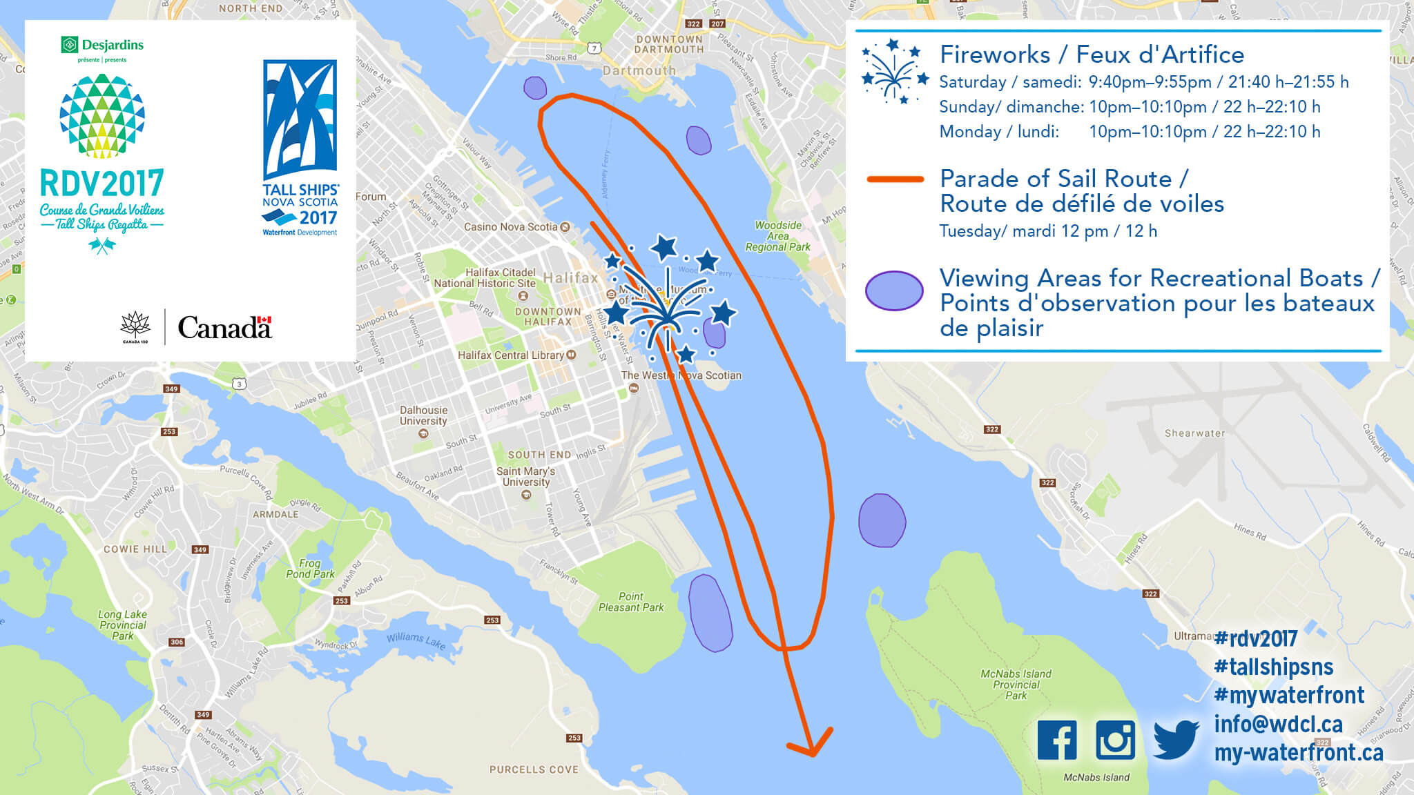 Map of Halifax Parade of Tall Ship Sail Route